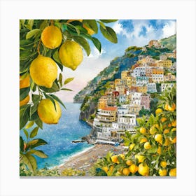 Amalfi View With Lemons Travel Painting Italy Canvas Print