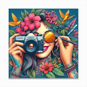 Tattooed Girl With Camera Canvas Print