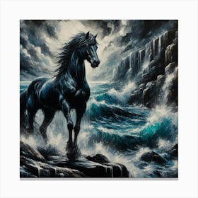 Black Horse In The Storm 3 Canvas Print