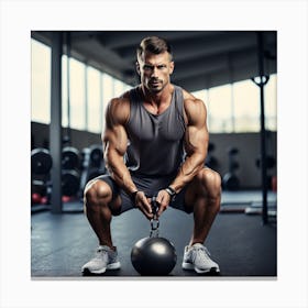 Man Lifting Kettlebell In Gym Canvas Print