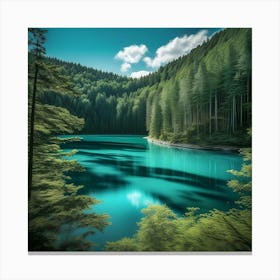Blue Lake In The Forest 12 Canvas Print