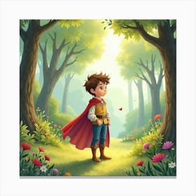 Charming Prince In A Watercolor Fairy Tale Forest 1 Canvas Print