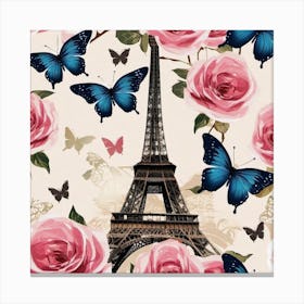 Paris Roses And Butterflies 7 Canvas Print