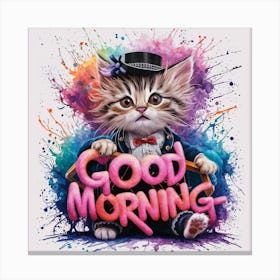 Confident Kitten A Vivid Watercolor Splash Art With Bold Graffiti Typography (1) Canvas Print