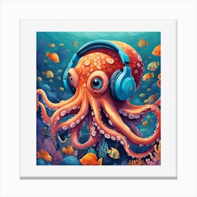 Octopus with Head phones Canvas Print