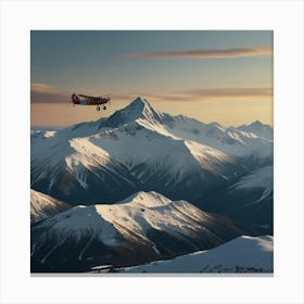 Airplane Flying Over Snowy Mountains Canvas Print