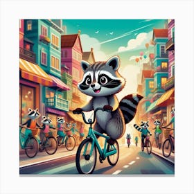 Raccoon On A Bicycle art 2 Canvas Print