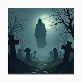 Ghostly Figure Floating Above An Old Graveyard 1 Canvas Print