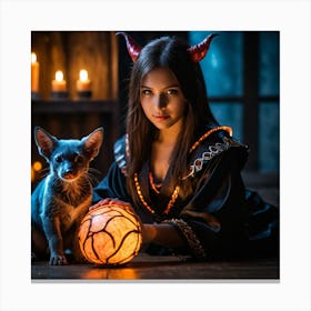 Dark Magic Glowing Beast Master Girl 5 Canvas Print