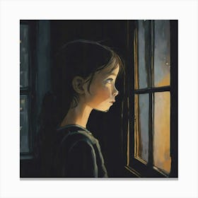 Little Girl Looking Out The Window Canvas Print