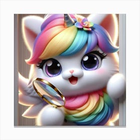 Unicorn Cat, caticorn With Magnifying Glass 12 Canvas Print