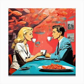 Man And Woman Drinking Coffee Canvas Print