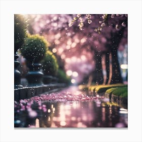 Watery Pavement of Fallen Cherry Blossoms Canvas Print