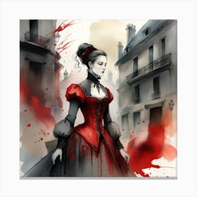 Lady In Red Monochromatic Watercolor Canvas Print