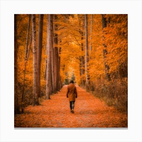 Man Walking Through A Forest Canvas Print