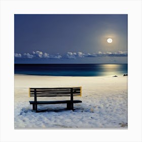 Bench On The Beach At Night Canvas Print