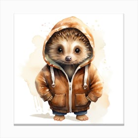 Watercolour Cartoon Hedgehog In A Hoodie 1 Canvas Print