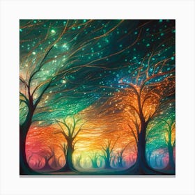 A captivating scene of trees that appear to be alive, with twinkling lights and vibrant 9 Canvas Print