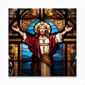 Jesus Christ on cross stained glass window 2 Canvas Print