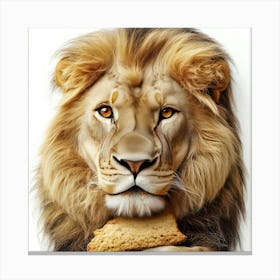 Lion Eating A Cookie.Generated AI. Wall Art Print Canvas Print