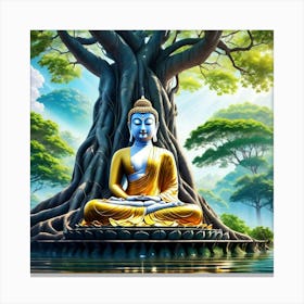 Buddha Sitting Under A Treehhj Canvas Print