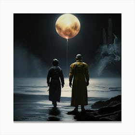 Two Men Standing By A Moon Canvas Print