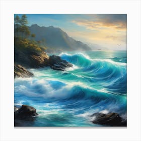 Imagination Ocean Scene, Waves on Rocks, Seascape Canvas Print