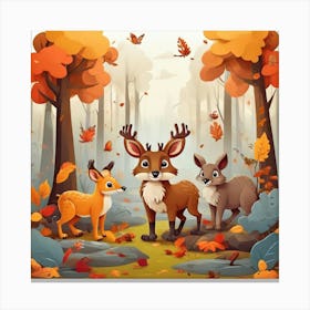 Cartoon Deer In The Forest Canvas Print