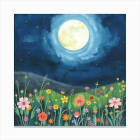 Moonlight In The Meadow Canvas Print