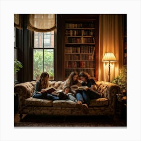 Family Cuddled On A Vintage Floral Couch Engrossed In An Oversized Well Loved Novel Dimly Lit Roo (1) 2 Toile