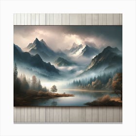 "A serene and misty mountain landscape." Wall Art3 Canvas Print