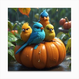 Birds In A Pumpkin Canvas Print