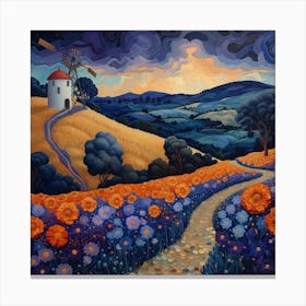 Poppies And Windmill Canvas Print