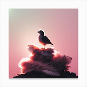 Bird Perched On Feathers Canvas Print