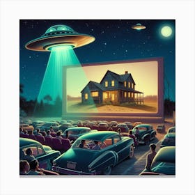 Aliens Over The Movie Theater Canvas Print