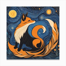 Fox In The Night Sky Canvas Print