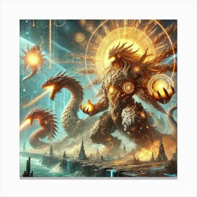 A Sci Fi Depiction Of Massive Kaiju Harnessing Nat Canvas Print