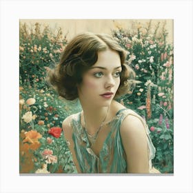 Girl In A Garden 20 Canvas Print