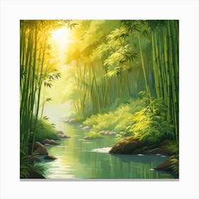 A Stream In A Bamboo Forest At Sun Rise Square Composition 423 Canvas Print