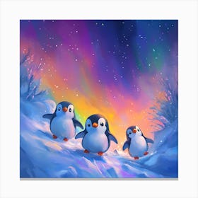 Penguins In The Snow 3 Canvas Print