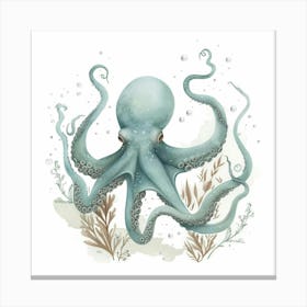 Watercolour Storybook Style Octopus With Bubbles 2 Canvas Print