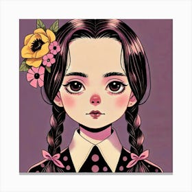 wednesday Girl With Flowers In Her Hair Canvas Print