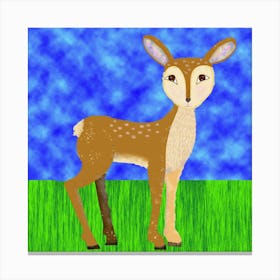 Deer In Forest Square Canvas Print