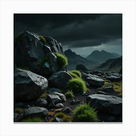 Rocky Landscape With Stormy Sky Canvas Print