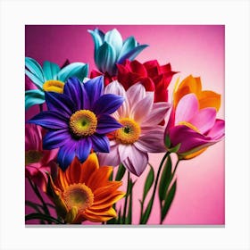 Colorful Flowers In A Vase Canvas Print