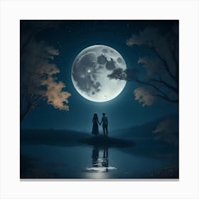 Romantic Night Fantasy With Full Moon Canvas Print