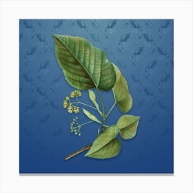 Vintage Linden Tree Botanical on Bahama Blue Pattern Canvas Print