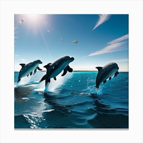 Dolphins Jumping In The Sea Canvas Print