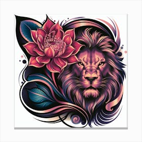 Lion And Flower Canvas Print