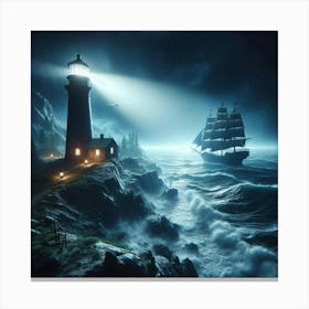 Lighthouse At Night 9 Canvas Print